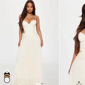 Fashion Nova Daniella Lace Corset Pleated Maxi Dress - Cream
